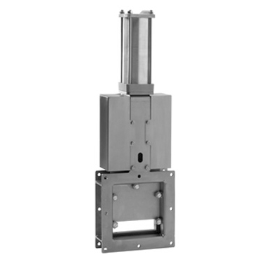 Válvula de guillotina unidireccional mecanosoldada para transporte, manejo y descarga de sólidos de boca cuadrada